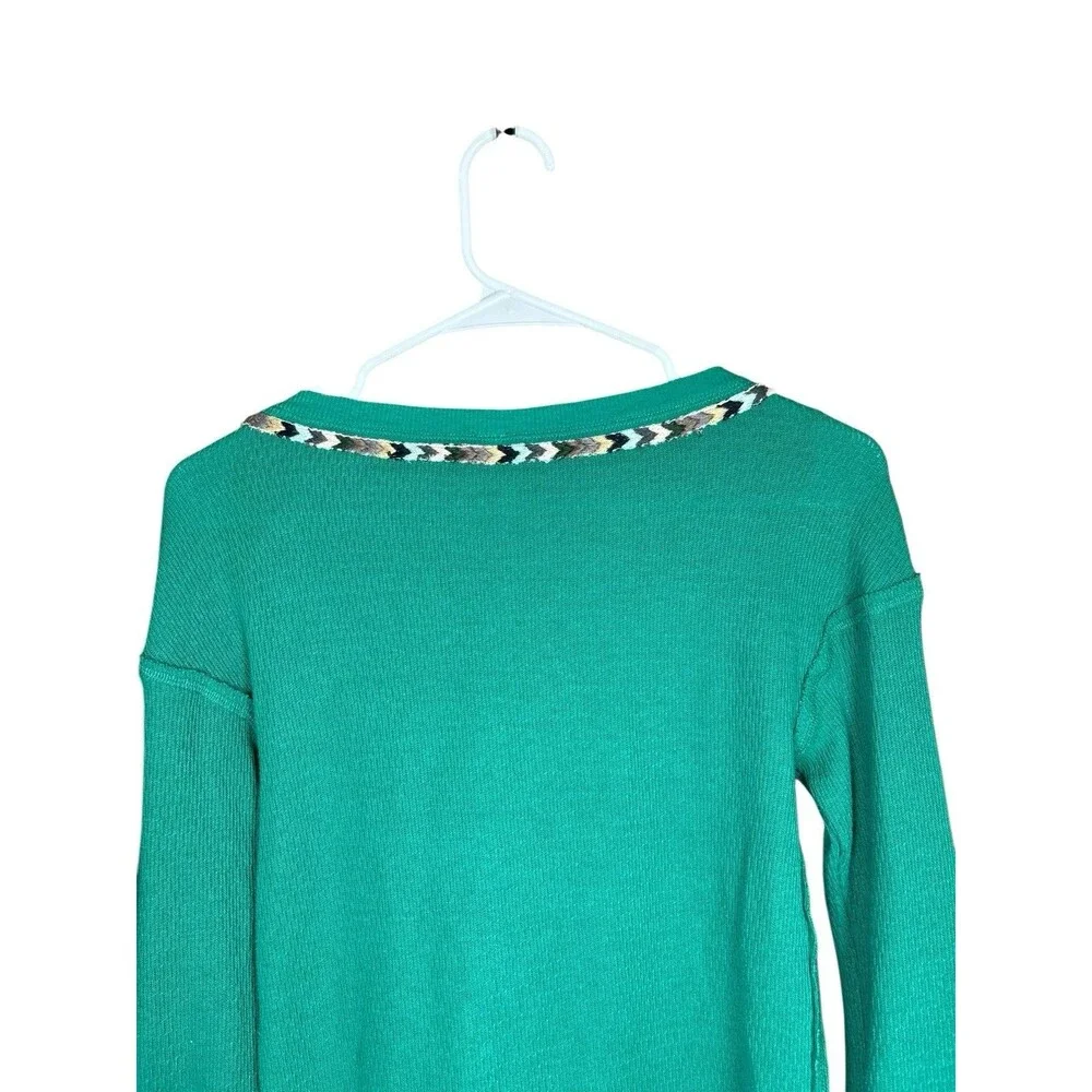 We The Free Free People Women’s Small Green Waffle Southwest Henley Thermal Boho
